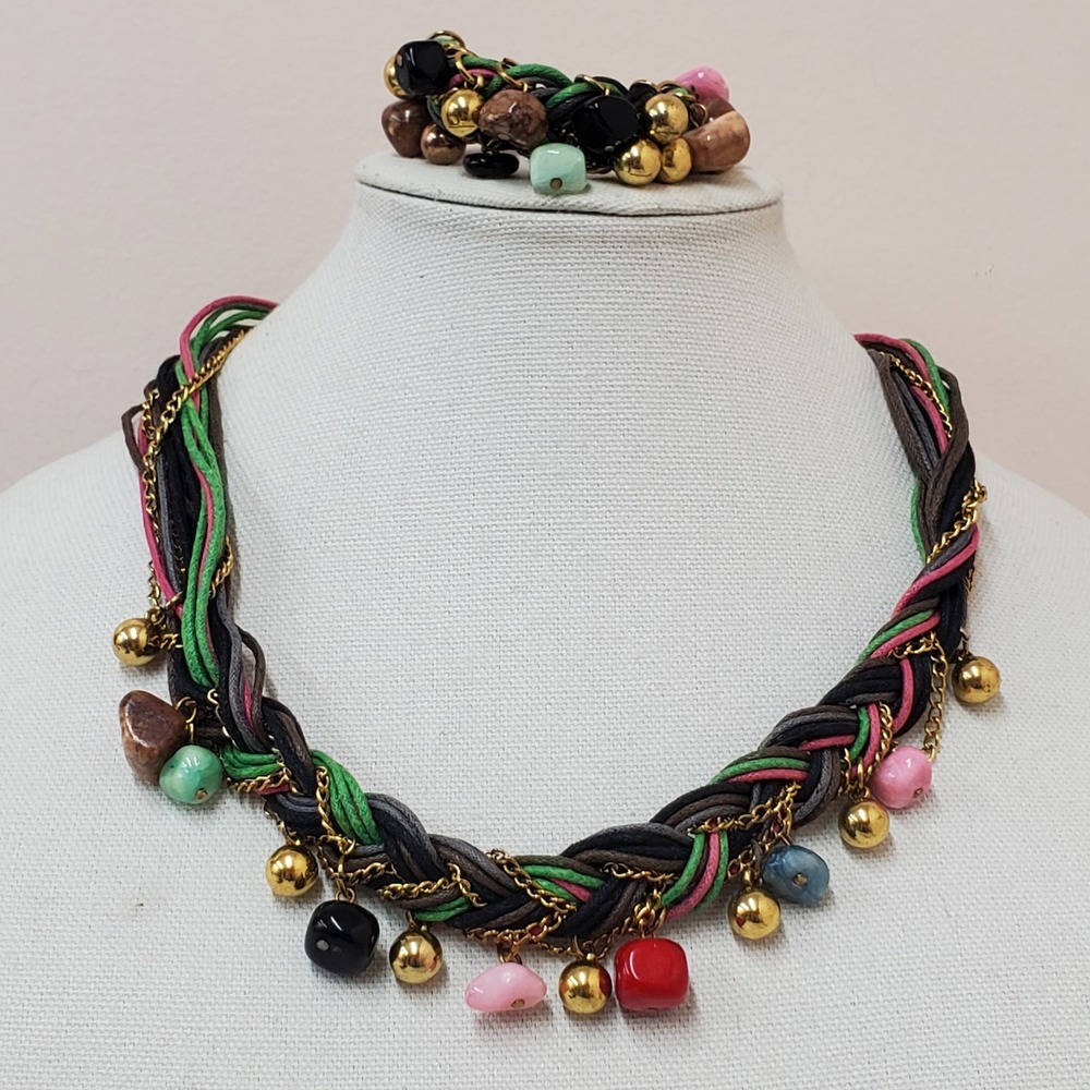 Bohemian Boho Statement Braided Cord Necklace & Bracelet Set